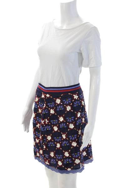 Maeve Anthropologie Women A-Line Mini Skirt Dark Blue Floral Size 12