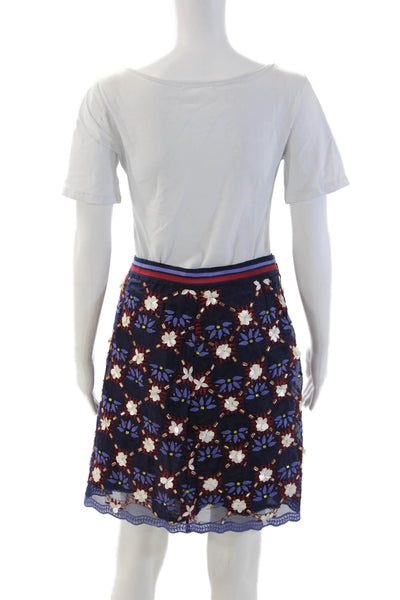 Maeve Anthropologie Women A-Line Mini Skirt Dark Blue Floral Size 12