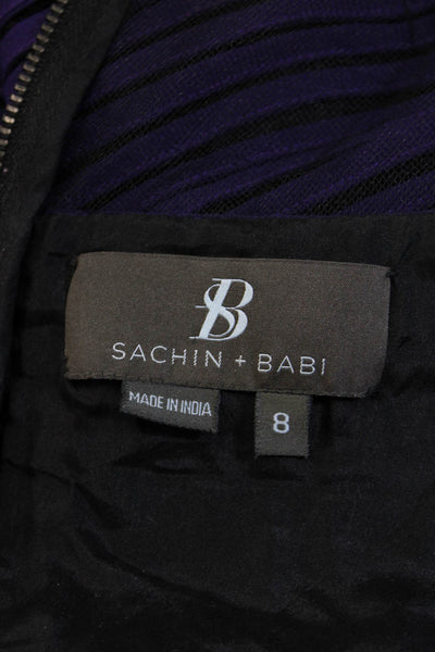 Sachin & Babi Womens Fit & Flare Dress Black Striped Sleeveless Size 8
