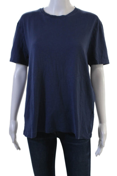 Zara Women Basic Dark Blue Cotton Crew Neck Short Sleeve T-Shirt Size L
