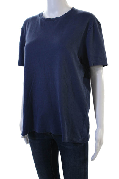 Zara Women Basic Dark Blue Cotton Crew Neck Short Sleeve T-Shirt Size L