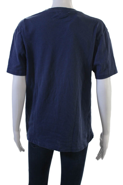 Zara Women Basic Dark Blue Cotton Crew Neck Short Sleeve T-Shirt Size L