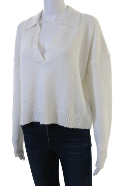 Central Park West Unisex Pullover Sweater V-Neck Long Sleeve White Size XS