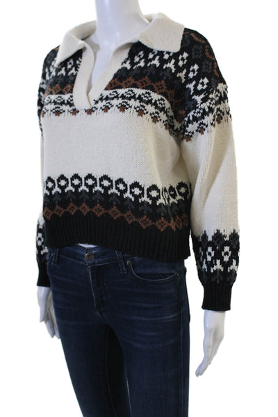 Marled Unisex Fair Isle Collared Pullover Sweater Beige Size S