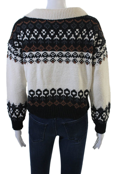 Marled Unisex Fair Isle Collared Pullover Sweater Beige Size S