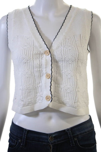 Sweewe Unisex Cardigan Vest White Cotton V Neck Button Sleeveless Size M