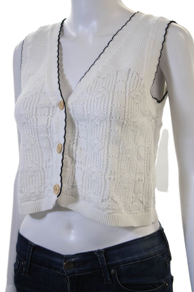 Sweewe Unisex Cardigan Vest White Cotton V Neck Button Sleeveless Size M