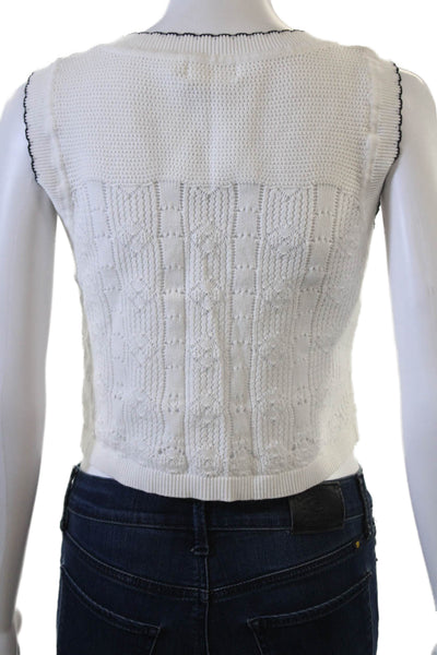 Sweewe Unisex Cardigan Vest White Cotton V Neck Button Sleeveless Size M