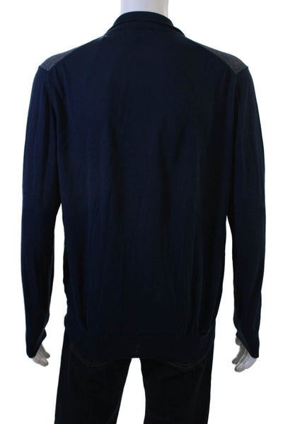 Filippo De Laurentiis Men Full Zip Herringbone Sweater Dark Blue Size L