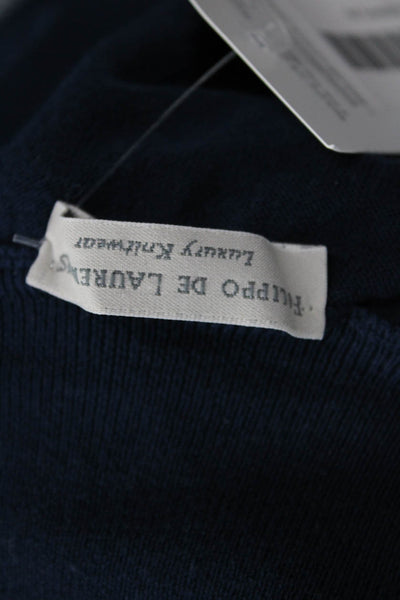 Filippo De Laurentiis Men Full Zip Herringbone Sweater Dark Blue Size L