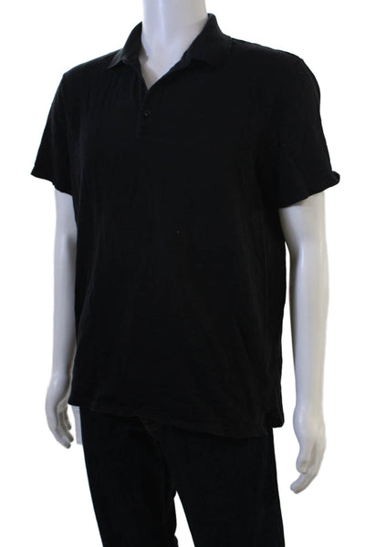 Vince Mens Collared Short Sleeve Polo Black 100% Cotton Solid Size L