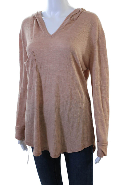 Pinko Womens Pullover Hoodie Beige V Neck Long Sleeve Polyester Rayon Size S