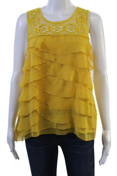 Sundance Womens Bohemian Silk Sleeveless Tank Round Neck Yellow Size S