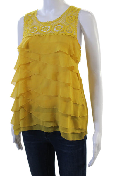Sundance Womens Bohemian Silk Sleeveless Tank Round Neck Yellow Size S