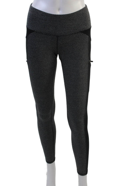 Athleta Womens Ankle Leggings Black Herringbone Zip Size XS