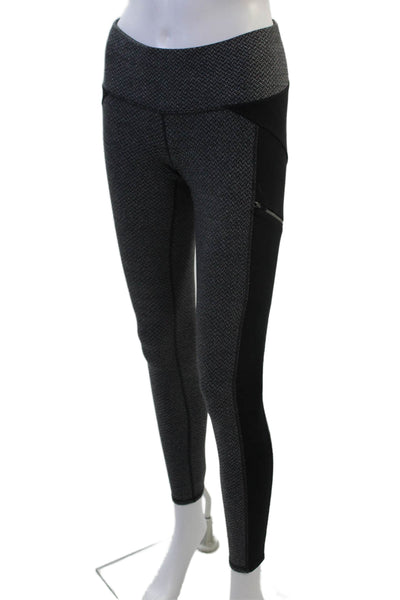 Athleta Womens Ankle Leggings Black Herringbone Zip Size XS