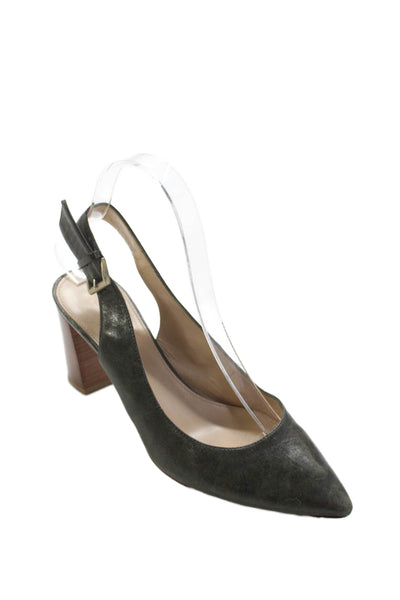M Gemi Womens Leather Pointed Toe Slingbacks Pumps Green Size 36.5 6.5