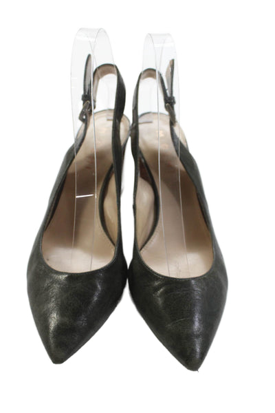 M Gemi Womens Leather Pointed Toe Slingbacks Pumps Green Size 36.5 6.5