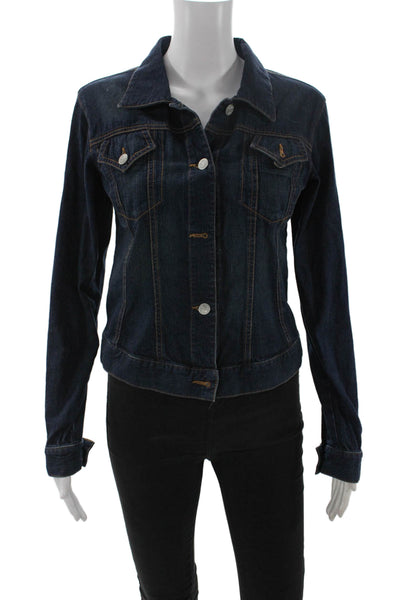 Karen Kane Womens Jacket Dark Blue Collared Button Cotton Blend Size S