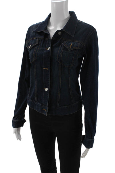 Karen Kane Womens Jacket Dark Blue Collared Button Cotton Blend Size S