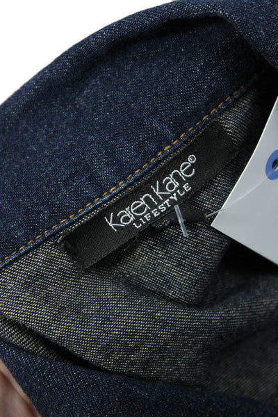 Karen Kane Womens Jacket Dark Blue Collared Button Cotton Blend Size S