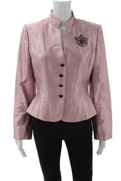 Kay Unger Womens Pink Classic Blazer Button Mock Neck Long Sleeve Size 8