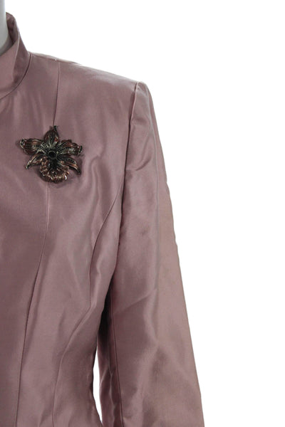 Kay Unger Womens Pink Classic Blazer Button Mock Neck Long Sleeve Size 8