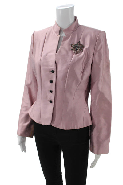 Kay Unger Womens Pink Classic Blazer Button Mock Neck Long Sleeve Size 8