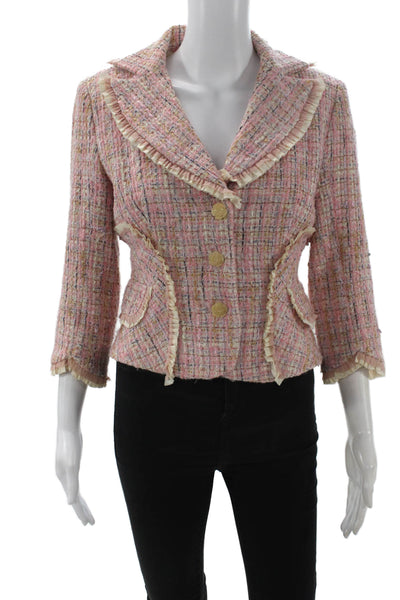 Kay Unger Women Pink Wool Collared Button 3/4 Sleeve Blazer Designer Size 6