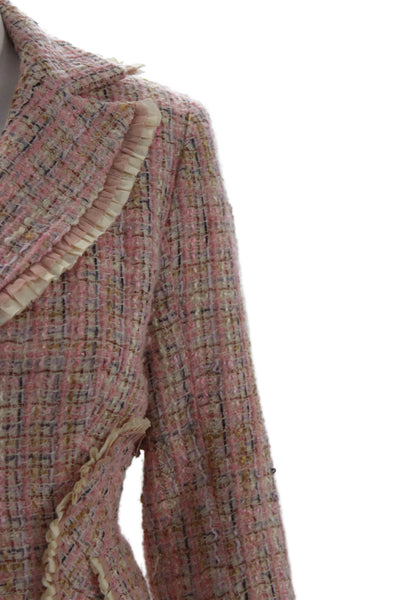 Kay Unger Women Pink Wool Collared Button 3/4 Sleeve Blazer Designer Size 6