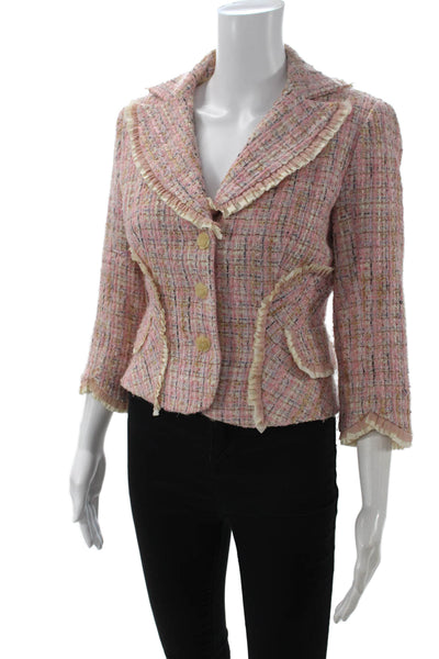 Kay Unger Women Pink Wool Collared Button 3/4 Sleeve Blazer Designer Size 6