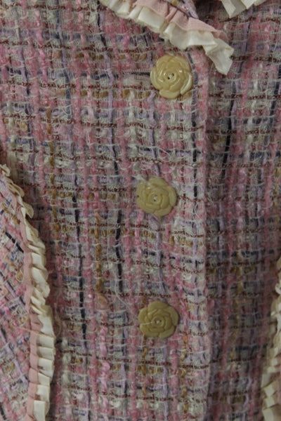 Kay Unger Women Pink Wool Collared Button 3/4 Sleeve Blazer Designer Size 6