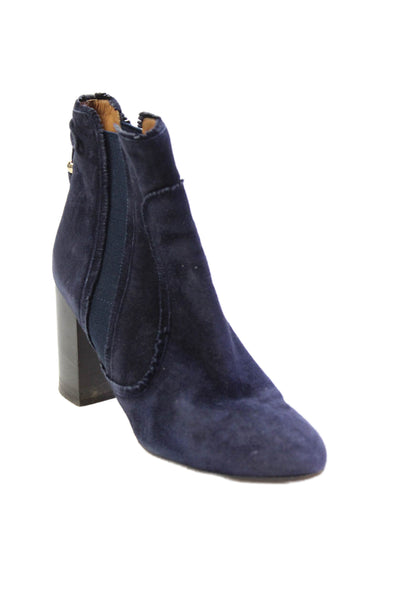 Aquazzura Womens Suede Tassel Detail Block Heels Ankle Boots Shoes Blue Size 6.5