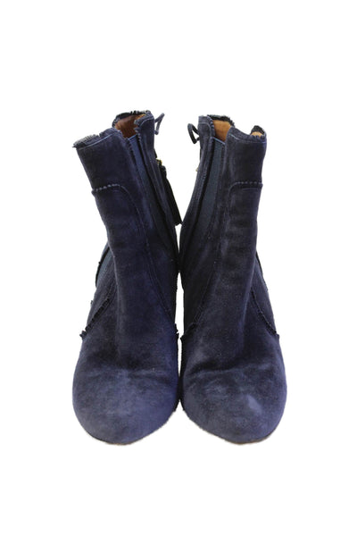 Aquazzura Womens Suede Tassel Detail Block Heels Ankle Boots Shoes Blue Size 6.5