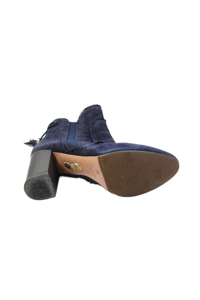 Aquazzura Womens Suede Tassel Detail Block Heels Ankle Boots Shoes Blue Size 6.5