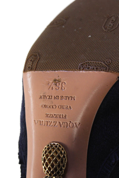 Aquazzura Womens Suede Tassel Detail Block Heels Ankle Boots Shoes Blue Size 6.5