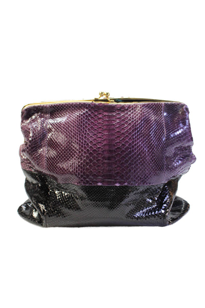 Devi Kroell Womens Embossed Snakeskin Print Color Block Clutch Handbag Purple