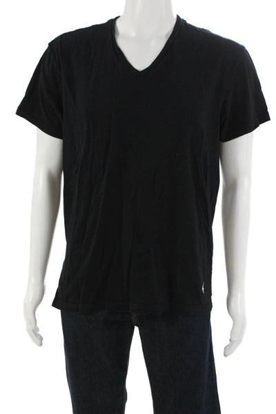 Polo Ralph Lauren Mens Black V Neck Cotton T Shirt Short Sleeve Designer Size L