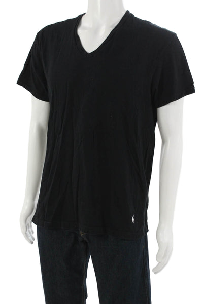 Polo Ralph Lauren Mens Black V Neck Cotton T Shirt Short Sleeve Designer Size L
