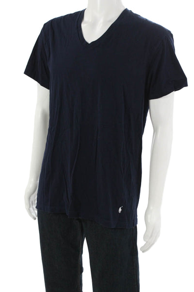 Polo Ralph Lauren Mens Dark Blue V-Neck Short Sleeve Cotton T-Shirt Size L
