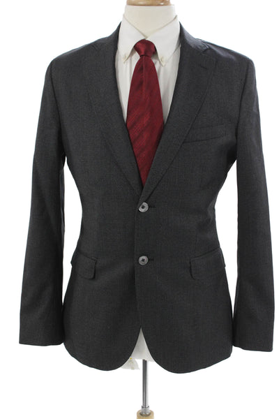 Massimo Dutti Mens Dark Gray Checked Collared Button Classic Blazer Size 40
