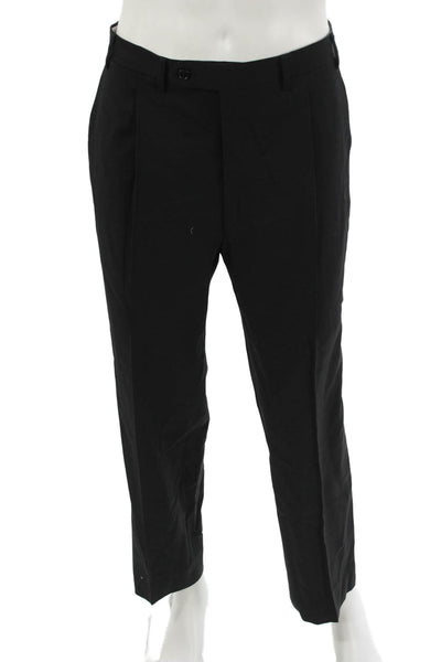 Canali Mens Dress Pants Black Cotton Blend Button Closure Size 50