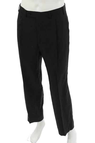 Canali Mens Dress Pants Black Cotton Blend Button Closure Size 50
