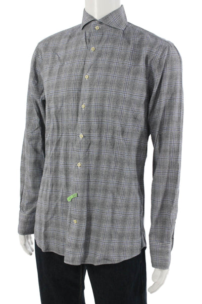 Stenstroms Womens Cotton Collared Long Sleeve Button Down Shirt Gray Size 39