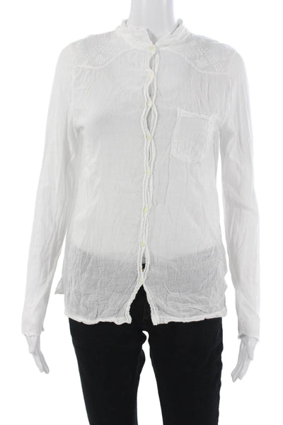Hartford Women Boho High Neck Cotton Button Up Blouse Long Sleeve Size 1