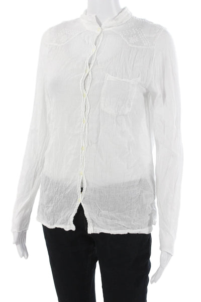 Hartford Women Boho High Neck Cotton Button Up Blouse Long Sleeve Size 1