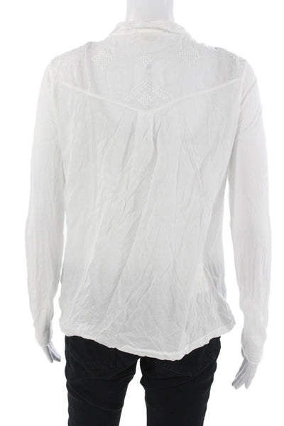 Hartford Women Boho High Neck Cotton Button Up Blouse Long Sleeve Size 1