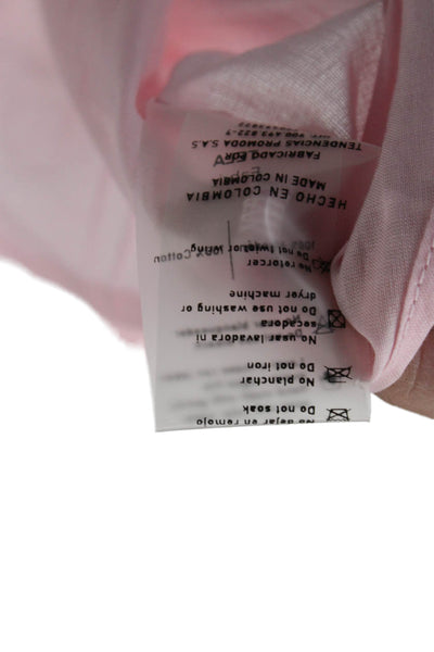 Palmacea Womens Cropped Cotton Buttonup Top Pink Collared Short Sleeve Size XS