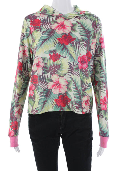 SOL ANGELES Womens Pullover Hoodie Floral Green Long Sleeve Size XS