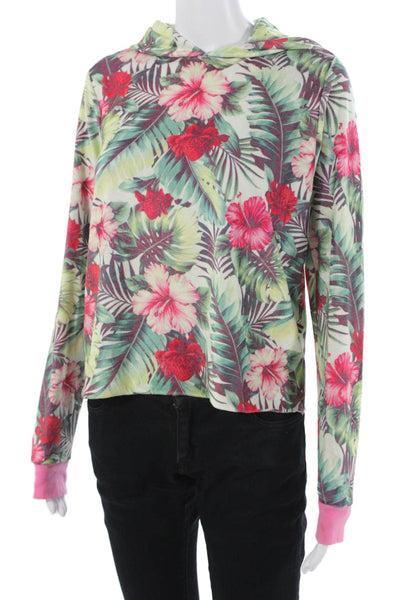 SOL ANGELES Womens Pullover Hoodie Floral Green Long Sleeve Size XS